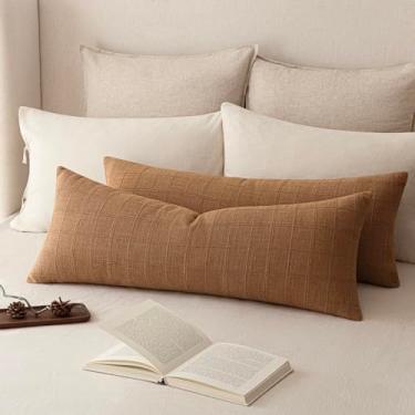 Imagem de Foindtower Conjunto de 2 capas de almofada decorativas de linho xadrez neutra fazenda vintage capas de almofada aconchegante moderna boho decoração de casa para sofá cadeira sofá quarto sala de estar