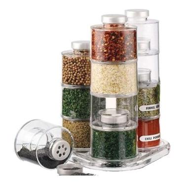 Imagem de Organizador de Temperos Empilhável, Potes Transparentes com Tampa, Suporte Giratório, Armazenamento de Especiarias para Cozinha