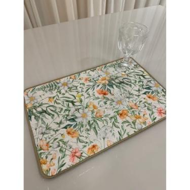 Imagem de Jogo Americano Mesa Posta Impermeável Redondo ou Retangular para Jantar e Eventos – Kit 4 ou 6 Lugares Decorativo Luxo (27. Floral Borracha,4 Unidades)