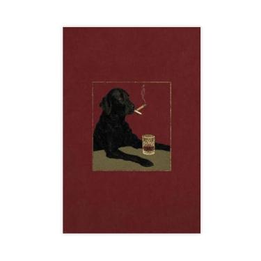 Imagem de Pôster em tela Smoking Dog, arte de parede de animal engraçado retrô, cachorro preto legal com estampa de cigarro e uísque, decoração de casa peculiar bar lounge, 30 x 45 cm, sem moldura