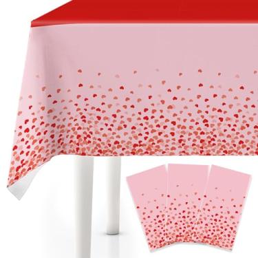 Imagem de Lianxuia 3 peças de toalha de mesa para o dia dos namorados, 137 x 272 cm, capa de mesa de plástico coração vermelho e rosa, toalha de mesa descartável para dia dos namorados