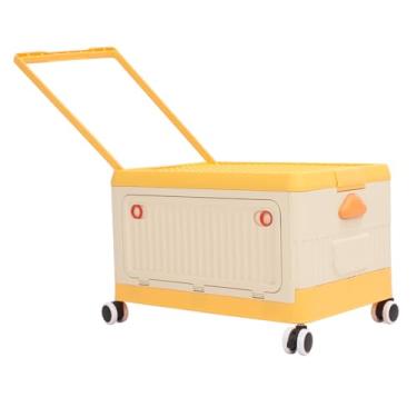 Imagem de Luocute Caixa de Armazenamento de Brinquedos Com Tampa e Rodas, Carrinho de Rolamento Dobrável de 42x29x28cm para Organizador de Crianças, Estojo de Carrinho Durável de Material PP para (ORANGE)