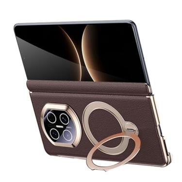 Imagem de LYJSMGZ Capa à prova de choque para Huawei Mate X7, com suporte giratório de 360°, lente de câmera de precisão, capa de couro vegano, capa ultrafina com dobradiça magnética, marrom, Mate X7