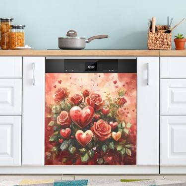 Imagem de ATTX Capa magnética para lava-louças Dia dos Namorados | Adesivo decorativo de eletrodomésticos de 58 x 66 cm para armários domésticos e eletrodomésticos #146