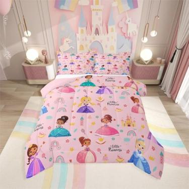 Imagem de Erosebridal Conjunto de cama infantil de princesa mágica, castelo fofo, de microfibra, arco-íris, respirável, para crianças, meninas, rosa