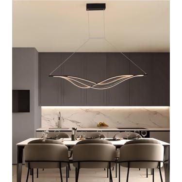 Imagem de Luminária pendente LED moderna para sala de jantar, com altura ajustável, dimerizável infinitamente, com controle remoto, na cor preta (100 cm).