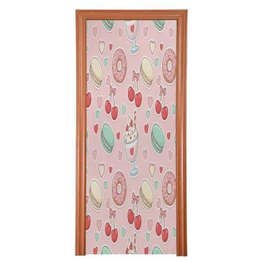 Imagem de ATTX Copos de creme de dia dos namorados com corações capa para porta da frente - tecido elástico lavável decoração de férias para festas, casa, decoração de porta da frente, 36 x 98 polegadas (827)