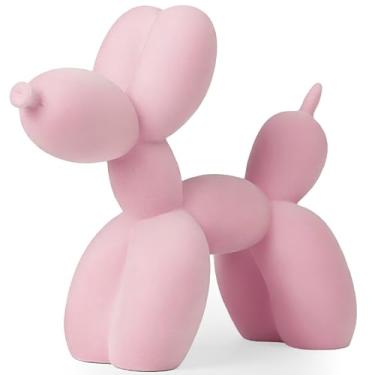 Imagem de Aris & Juno Escultura de cachorro de balão, decoração de resina de arte moderna - Ornamento de mesa colorido de 21 cm para escritório em casa (flocagem e resina, rosa claro)