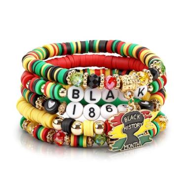 Imagem de Long tiantian Pulseiras Mês da História Negra Joias Africanas Jamaicanas para Mulheres Homens Mês História Negra Lembranças de Festa Presentes para Adultos, Miçangas, Sem Pedra Preciosa