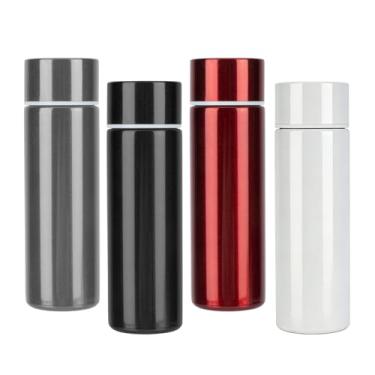 Imagem de Pacote com 4 mini garrafas de água isoladas de aço inoxidável de 142 g – Frascos portáteis finos à prova de vazamento para bolsa/bolso, viagens, esportes, acampamento