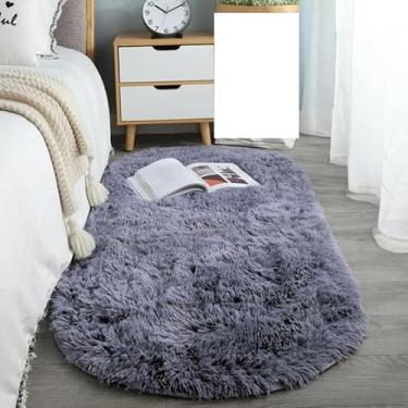 Imagem de Tapete Passadeira Oval Felpuda 2,00x0,75m para Quarto Sala Beira de Cama Macia(CINZA LISO)