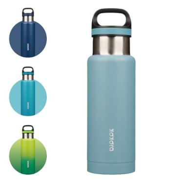 Imagem de BJPKPK Garrafa de água isolada de aço inoxidável de 510 g com alça de parede dupla garrafa isolada a vácuo livre de BPA, azul claro