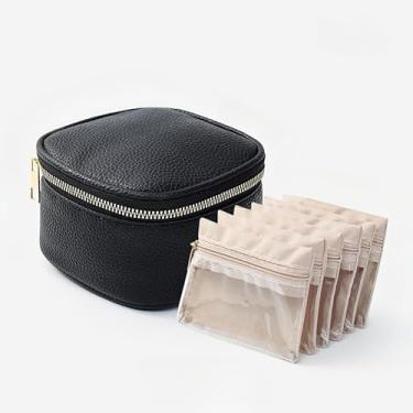 Imagem de Caixa de joias de couro, organizador de joias de luxo portátil para colares, brincos, anéis, estojo de joias de viagem feminino (preto)