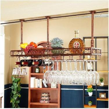 Imagem de HHHJQFAAT Suporte de copo de vinho para pendurar para balcão de vinho, suporte de vidro de vinho tinto de cabeça para baixo, suporte de copo de vinho tinto, decoração de casa/marrom/80 x 25 cm (marrom