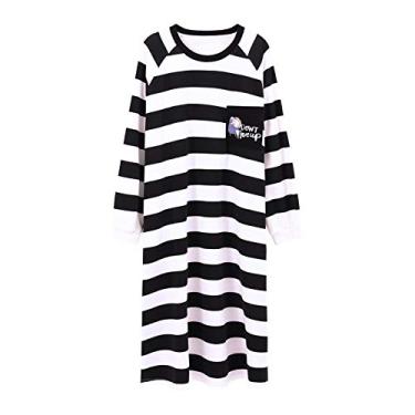 Imagem de HHHJQFAAT Pijama feminino camisola longa manga longa camisola solto casual pijama maternidade com bolsos G 3 (3 X)