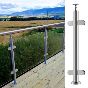 Imagem de Poste de grade de vidro, poste de escada, varanda para jardim, suporte redondo para balaustrada, sistema de suporte de grampo de poste de corrimão de deck com base, braçadeira de painel de torneiras