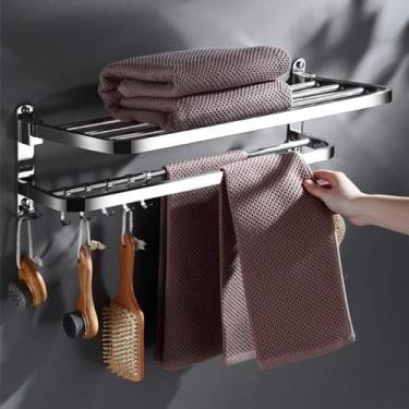 Imagem de 3FLQOOPP Toalheiro Suporte de toalha de banho, toalheiro de banheiro, suporte dobrável, organizador de trilho de montagem na parede, acessórios de prateleira de armazenamento de alumínio para cozinha