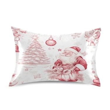 Imagem de Wassud Fronha de cetim para cabelo e pele de Natal fronhas de seda macia tamanho padrão capas de travesseiro respiráveis com fecho de envelope