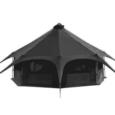 Imagem de Tenda Yurt luxuosa para 8 a 10 pessoas com interior espaçoso, barraca de lona com fogão respirável, impermeável, para uso ao ar livre, barraca de acampamento familiar