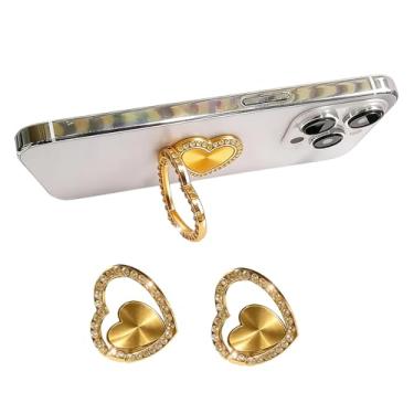 Imagem de 2 peças de suporte de anel de dedo para celular com padrão de coração dourado, acessórios para todas as capas de celular