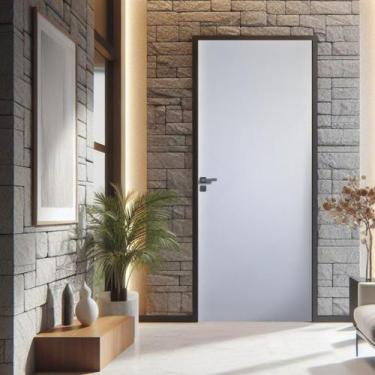 Imagem de Kit Porta de Madeira Lisa Primer 210x62cm Batente 9,5cm Abertura Direi