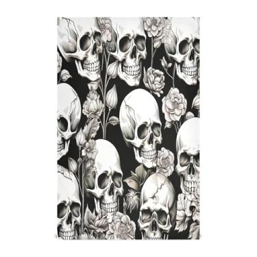 Imagem de Wassud Toalhas de cozinha branco crânio rosa panos de prato de cozinha 1 pacote panos de prato macios com laço para pendurar toalha de mão de secagem rápida super absorvente toalhas de chá de mesa