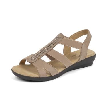 Imagem de VJH confort Sandálias femininas confortáveis de verão, com strass aberto no dedo do pé elástico, sem cadarço, sandálias casuais de salto baixo, Arena, 36