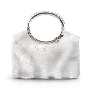 Imagem de LIFEWISH Bolsa feminina de cristal com strass, bolsa de mão cintilante para formatura, coquetel, festa de casamento, Prata - S, Small