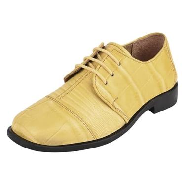 Imagem de LIBERTYZENO Sapato social para meninos Croco Lagarto com estampa de couro genuíno com cadarço (infantil/criança pequena/criança grande), Amarelo, 2 Little Kid