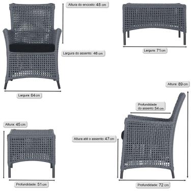 Imagem de Jogo Sofá 4 Poltronas E Mesa Igapó Preta E12 Trama Original Prata