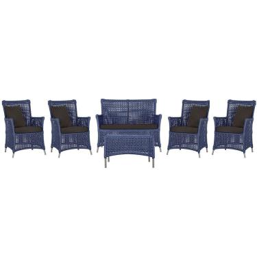 Imagem de Jogo Sofá 4 Poltronas E Mesa Igapó Fendi E9 Trama Original Azul