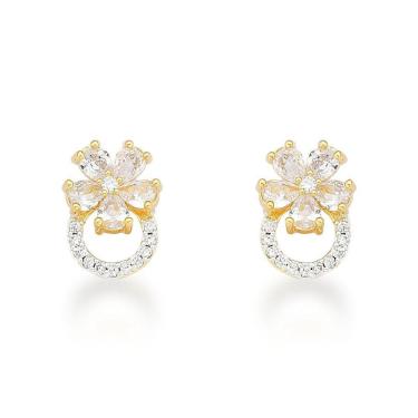 Imagem de Brinco Flor Zircônias Banhado A Ouro 18k