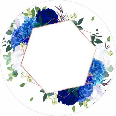 Imagem de Painel de Lona Redondo Flores Azul Hortência Formas Geométricas - Fabr