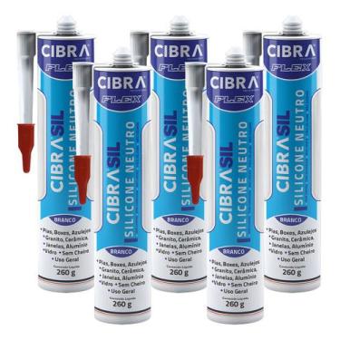 Imagem de Kit 5 Silicone Cibrasil Neutro Branco Antimofo Cibra 260g