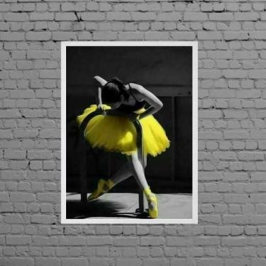 Imagem de Quadro Decorativo Bailarina Amarela 45X34Cm Madeira Branca - Quadros O
