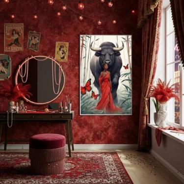 Imagem de Quadro Orixá Iansã Boi Borboletas - 70X50Cm - Quadros On-Line