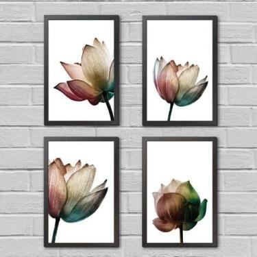 Imagem de Kit 4 Quadros Flores Neutras Suave 45X34Cm - Quadros On-Line