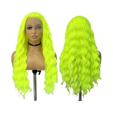 Imagem de Peruca Sintética Longa Verde Neon Com Cachos Soltos E Renda Frontal Pa