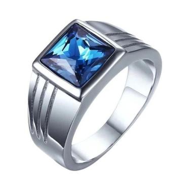 Imagem de Anel Masculino De Aço Inoxidável Preto Quadrado De 12,5mm Com Topo De 