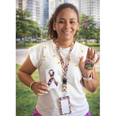 Imagem de Cordão Autismo e Porta Crachá, Kit com Pulseira, Chaveiro e Adesivo Ki