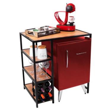 Imagem de Carrinho Móvel Para Bar Preto Com Espaço Para Frigobar Servir Bebidas 