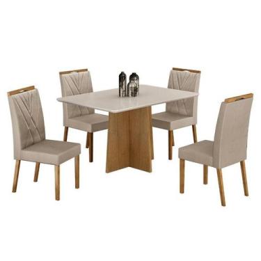 Imagem de Mesa de Jantar Jade 120x80cm Cinamomo Off White com 4 Cadeiras Lara Ve