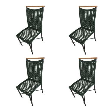 Imagem de Kit 4 Cadeiras Anne Corda Náutica Detalhe Em Madeira Base Alumínio Preto-verde Musgo