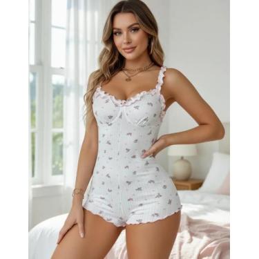 Imagem de Pijama Macaquinho Floral Babado Lingerie Noite de Núpcias - Genérica, 