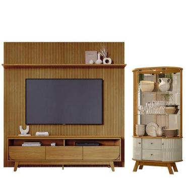 Imagem de Estante Home Theater Com Bancada Suspensa Luna com Cristaleira Moss Cu