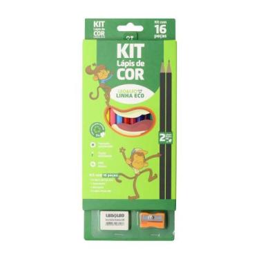 Imagem de Kit escolar lapis de cor ecologico 12 cores 16 peças - LEO E LEO