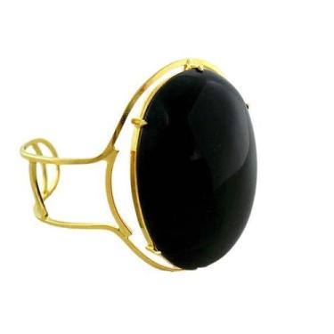 Imagem de Bracelete Fixo Pedra Onix Preto Grande Dourado Ouro - CristaisdeCurvel