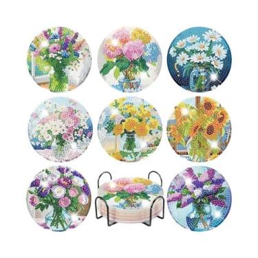 Imagem de Conjunto De 8 Porta-Copos De Pintura Diamante Para Adultos Com Suporte
