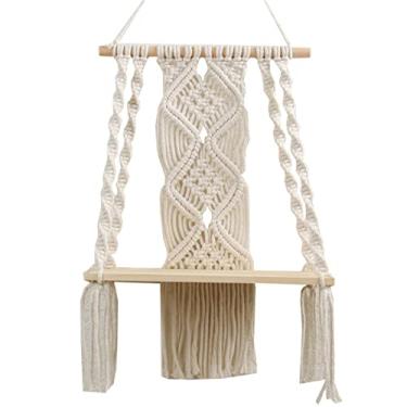 Imagem de Prateleira para decoração de plantas para pendurar na parede Macramê para ambientes internos externos flutuantes de madeira decorativa corda boho prateleiras para plantas