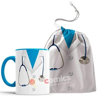 Imagem de Caneca Profissão Médico Jaleco Medicina azul com saquinho